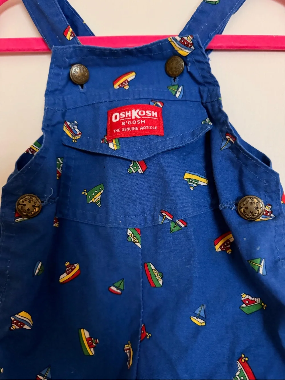 Vintage OshKosh B'gosh Blue Sailboat Print Infant Shortalls
